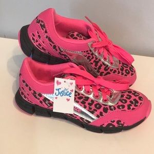 NWT Pink Cheetah Print Justice Sneakers Size 3 (Y)